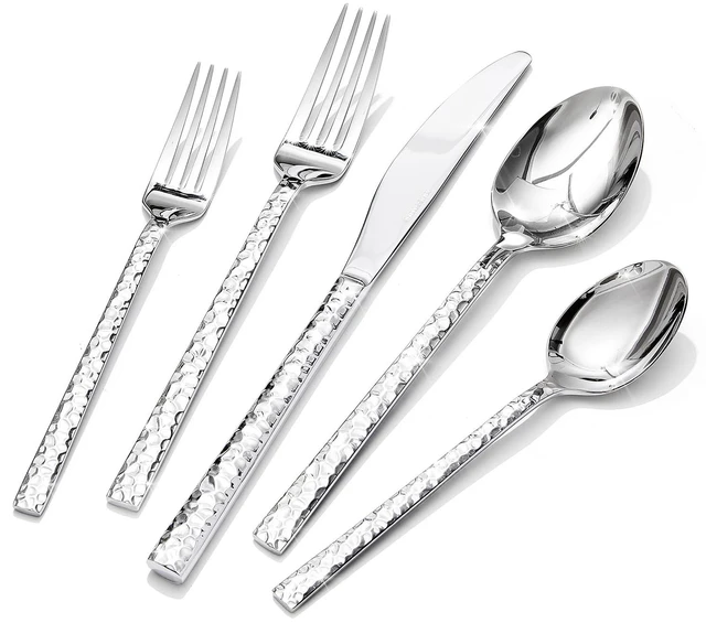 Main image of 40 Piece Hammered Silverware Set, 18/10 Stainless Steel Flatware Set for 8 | Mirror Polished Knives Forks Spoons Utensils, Cutlery Set for Home, Party, Wedding, Housewarming, Dishwasher Safe
