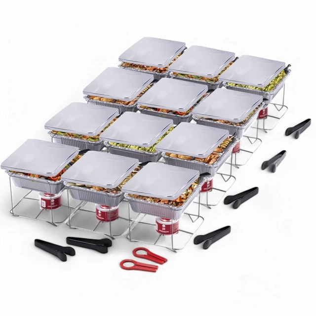 Main image of 12-Pack Disposable Chafing Dish Buffet Set with Fuel Cans | Welded construction, half-size pans, and warming trays for parties