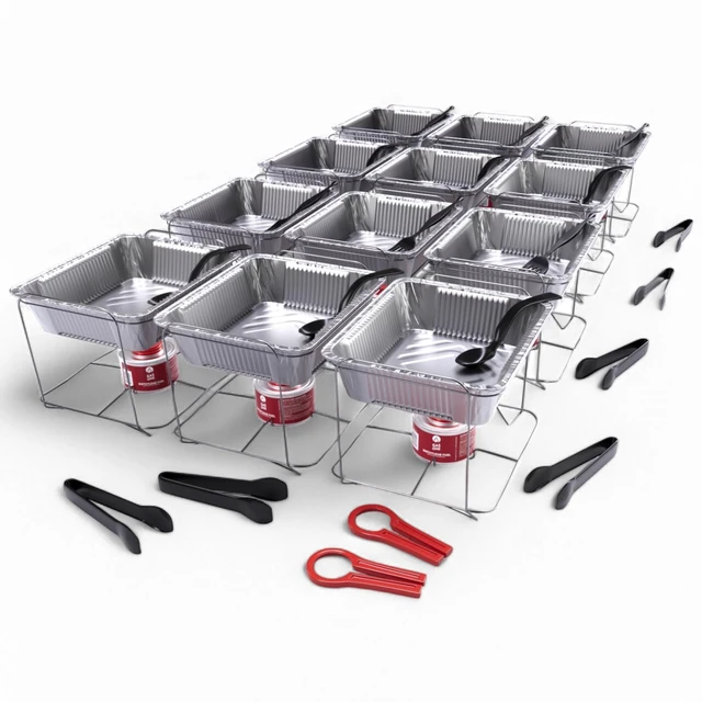 Alt view image 2 of 6 - 12-Pack Disposable Chafing Dish Buffet Set with Fuel Cans | Welded construction, half-size pans, and warming trays for parties