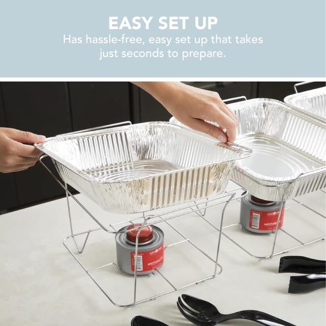 Alt view image 3 of 6 - 12-Pack Disposable Chafing Dish Buffet Set with Fuel Cans | Welded construction, half-size pans, and warming trays for parties