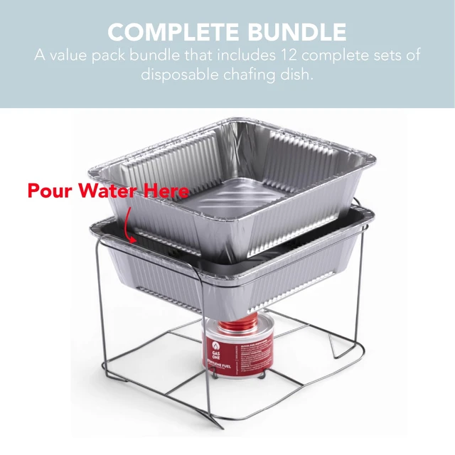 Alt view image 5 of 6 - 12-Pack Disposable Chafing Dish Buffet Set with Fuel Cans | Welded construction, half-size pans, and warming trays for parties