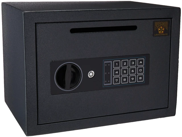 Main image of Digital Compact Steel Money Security Box with Keypad - Deposit Cash Easily For Home or Business by Paragon Safe - Black, .54 Cubic Feet