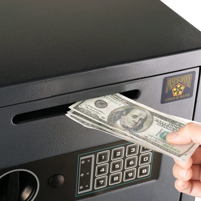 Alt view image 3 of 7 - Digital Compact Steel Money Security Box with Keypad - Deposit Cash Easily For Home or Business by Paragon Safe - Black, .54 Cubic Feet