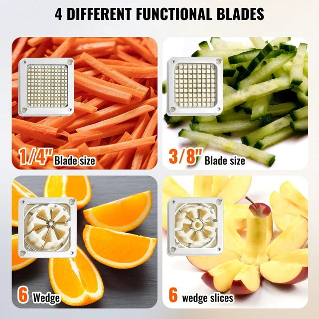 Alt view image 3 of 7 - Commercial French Fry Cutter with 4 Replacement Blades, 1/4" and 3/8" Blade Easy Dicer Chopper, 6-wedge Slicer and 6-wedge Apple Corer, Lemon Potato Cutter for French Fries with Extended Handle