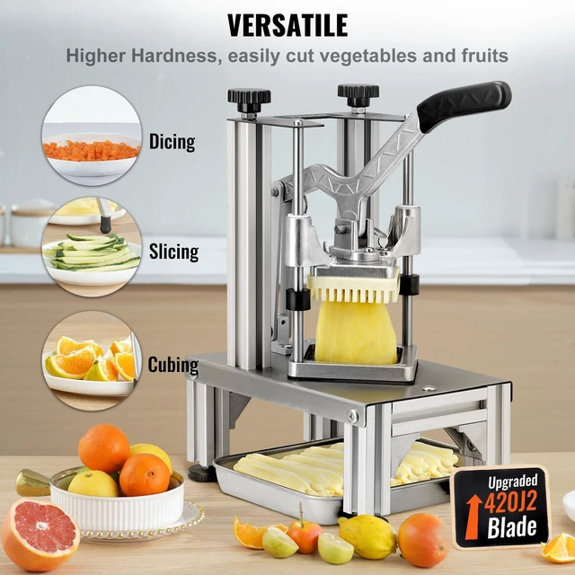 Alt view image 2 of 7 - Commercial French Fry Cutter with 4 Replacement Blades, 1/4" and 3/8" Blade Easy Dicer Chopper, 6-wedge Slicer and 6-wedge Apple Corer, Lemon Potato Cutter for French Fries with Extended Handle