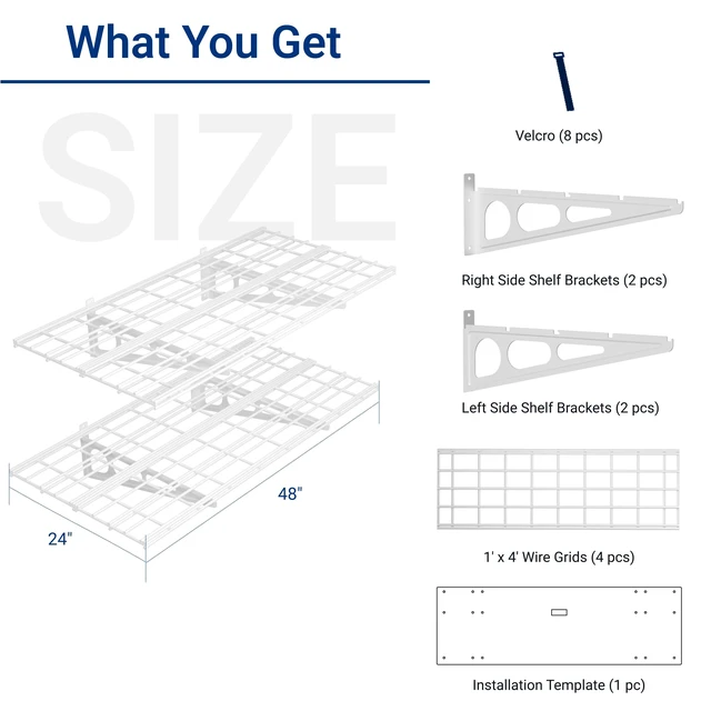 Alt view image 3 of 7 - 2-Pack 2x4ft 24-inch-by-48-inch Wall Shelf Garage Storage Rack Wall Mounted Floating Shelves, White, Classic Series