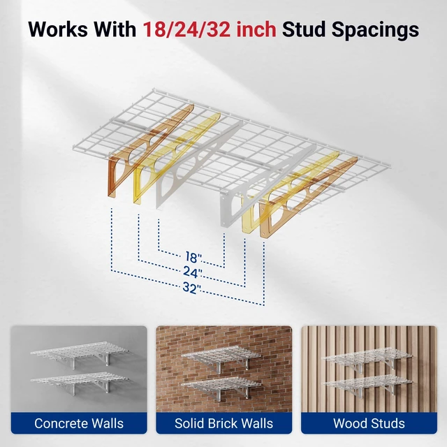 Alt view image 4 of 7 - 2-Pack 2x4ft 24-inch-by-48-inch Wall Shelf Garage Storage Rack Wall Mounted Floating Shelves, White, Classic Series
