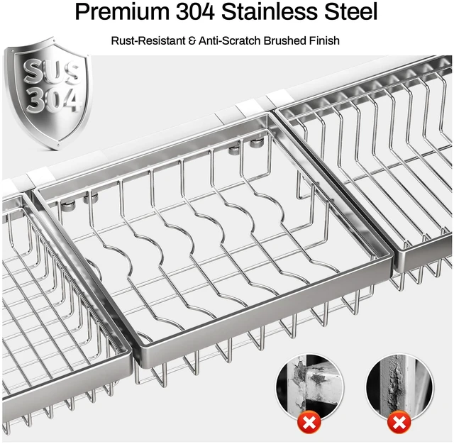 Alt view image 3 of 6 - Luxurious 304 Stainless Steel Over Sink Dish Drying Rack (Suitable for Sink Length 26.3"- 37.4") Snap-On Design 2 Tier Large Kitchen Dish Rack Stainless Steel Counter Organization and Storage