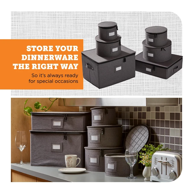 Alt view image 2 of 7 - 6-Piece China Storage Set | Plates, Mugs & Wine Glasses | Gray | Most Complete Set - Plates, Mugs & Wine Glasses For 12. Hard Shell, Felt-Lined, Stackable. Full China System In One.