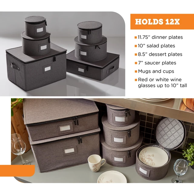 Alt view image 3 of 7 - 6-Piece China Storage Set | Plates, Mugs & Wine Glasses | Gray | Most Complete Set - Plates, Mugs & Wine Glasses For 12. Hard Shell, Felt-Lined, Stackable. Full China System In One.