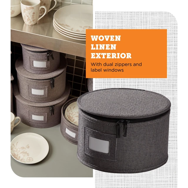 Alt view image 6 of 7 - 6-Piece China Storage Set | Plates, Mugs & Wine Glasses | Gray | Most Complete Set - Plates, Mugs & Wine Glasses For 12. Hard Shell, Felt-Lined, Stackable. Full China System In One.