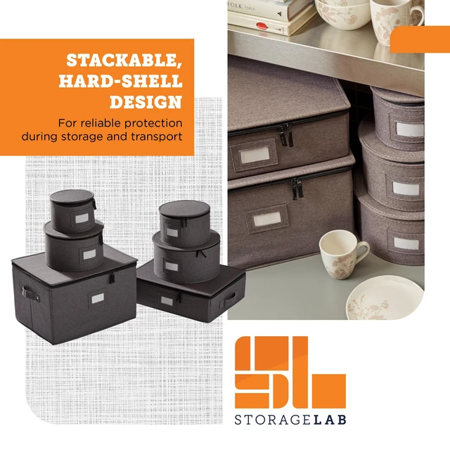 Alt view image 4 of 7 - 6-Piece China Storage Set | Plates, Mugs & Wine Glasses | Gray | Most Complete Set - Plates, Mugs & Wine Glasses For 12. Hard Shell, Felt-Lined, Stackable. Full China System In One.