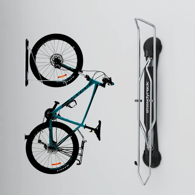 Alt view image 3 of 7 - Swivel Bike Wall Mount, Vertical Mountain Bike Rack, Garage | Fits 24 to 29 in wheels and 2.1 to 2.8 in tires. Roll-in, no lift, holds mountain and gravel bikes to 77 lb.