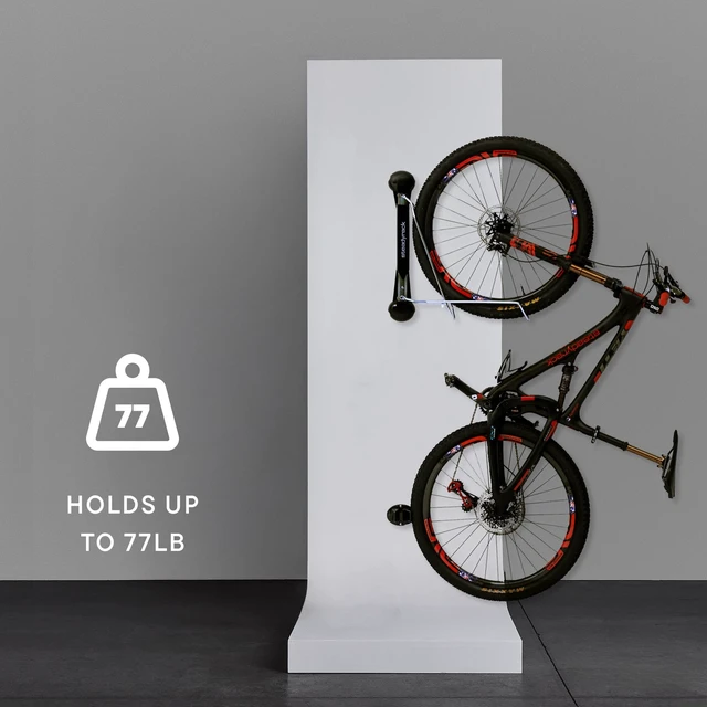 Alt view image 7 of 7 - Swivel Bike Wall Mount, Vertical Mountain Bike Rack, Garage | Fits 24 to 29 in wheels and 2.1 to 2.8 in tires. Roll-in, no lift, holds mountain and gravel bikes to 77 lb.