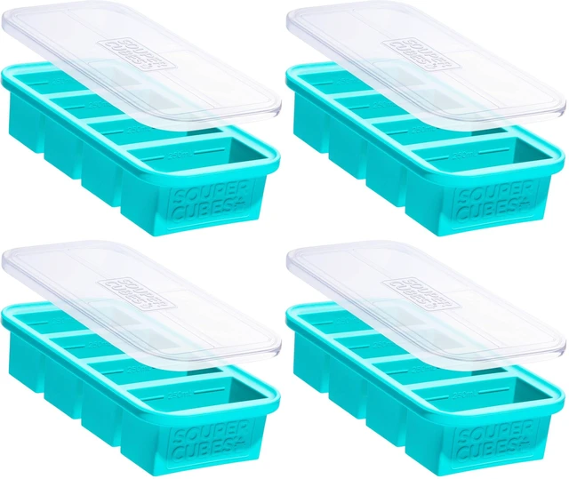 Main image of 1 Cup Silicone Freezer Molds - Soup Cubes Perfect for Freezing Broth, Rice, Leftovers and More - Silicone Freezer Trays with Lids for Meal Prep - Aqua - 4-Pack