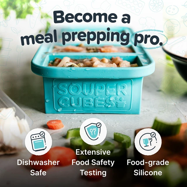 Alt view image 3 of 5 - 1 Cup Silicone Freezer Molds - Soup Cubes Perfect for Freezing Broth, Rice, Leftovers and More - Silicone Freezer Trays with Lids for Meal Prep - Aqua - 4-Pack