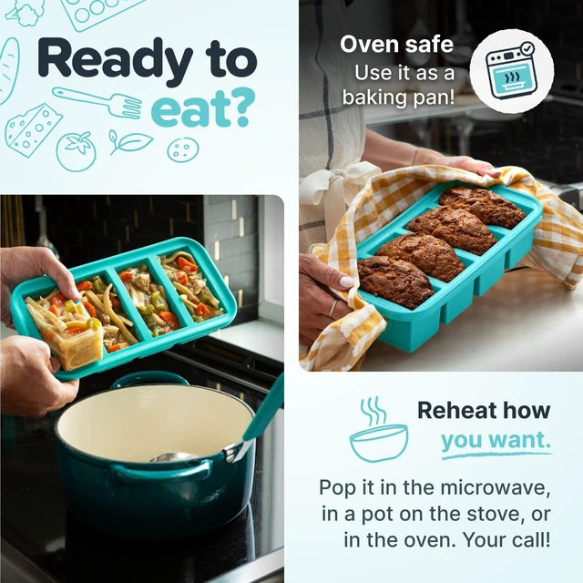 Alt view image 5 of 5 - 1 Cup Silicone Freezer Molds - Soup Cubes Perfect for Freezing Broth, Rice, Leftovers and More - Silicone Freezer Trays with Lids for Meal Prep - Aqua - 4-Pack
