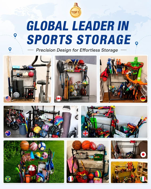 Alt view image 2 of 6 - Sports Equipment Storage for Garage, Ball Storage Organizer | Large-capacity sports organizer with easy-access elastic front for balls, bats, helmets, toys and everyday garage gear.