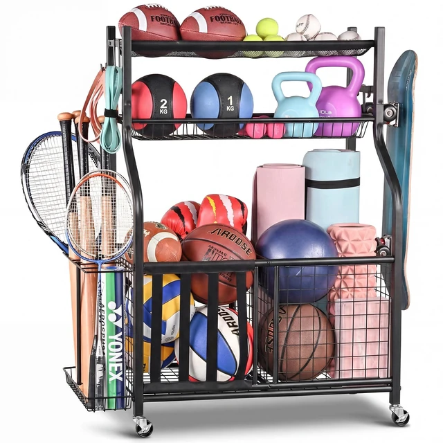 Main image of Sports Equipment Storage for Garage, Ball Storage Organizer | Large-capacity sports organizer with easy-access elastic front for balls, bats, helmets, toys and everyday garage gear.