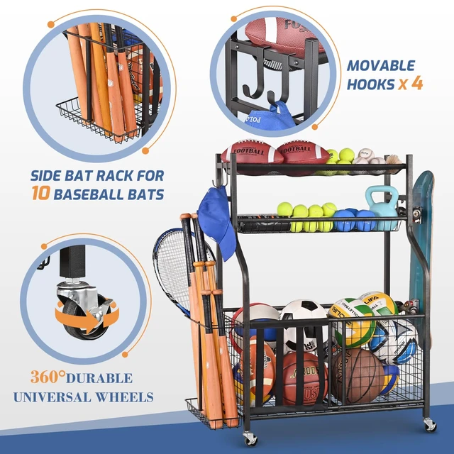 Alt view image 4 of 6 - Sports Equipment Storage for Garage, Ball Storage Organizer | Large-capacity sports organizer with easy-access elastic front for balls, bats, helmets, toys and everyday garage gear.