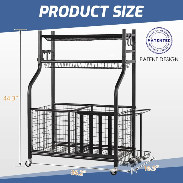 Alt view image 6 of 6 - Sports Equipment Storage for Garage, Ball Storage Organizer | Large-capacity sports organizer with easy-access elastic front for balls, bats, helmets, toys and everyday garage gear.