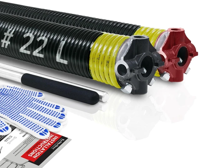 Main image of Pair of 2" Garage Door Torsion Springs Set with Non-Slip Winding Bar & Gloves,High Precision Electrophoresis Black Coated, for Replacement & Installation, MIN 16,000 Cycles (0.207x2''x22'')