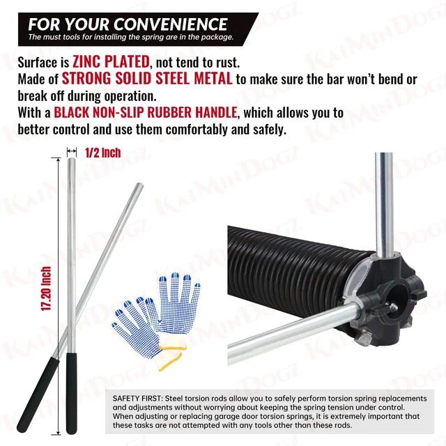 Alt view image 5 of 6 - Pair of 2" Garage Door Torsion Springs Set with Non-Slip Winding Bar & Gloves,High Precision Electrophoresis Black Coated, for Replacement & Installation, MIN 16,000 Cycles (0.207x2''x22'')