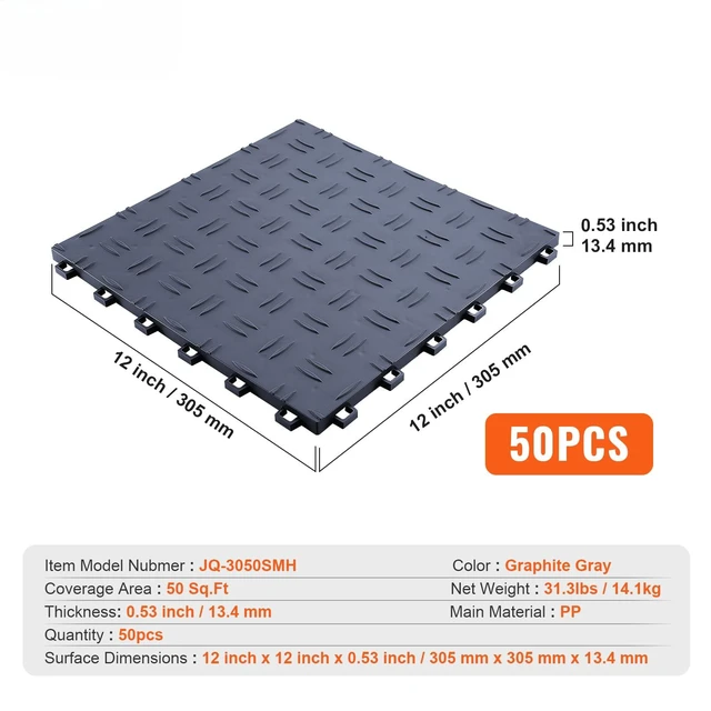 Alt view image 6 of 7 - Garage Floor Tiles 12 x 12 x 0.53 inch, Interlocking Design Ease of Installation Double-Sided Texture Non-Slip Sturdiness, for Garages, Basements, Repair Shops, Graphite Gray, 50 Pack
