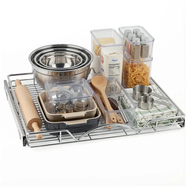 Main image of Pull Out Cabinet Organizer, 26W x 21D Cabinet Drawer | Heavy-Duty Caddy, Lifetime Limited Warranty, Steel Metal Cabinet Drawers, Chrome