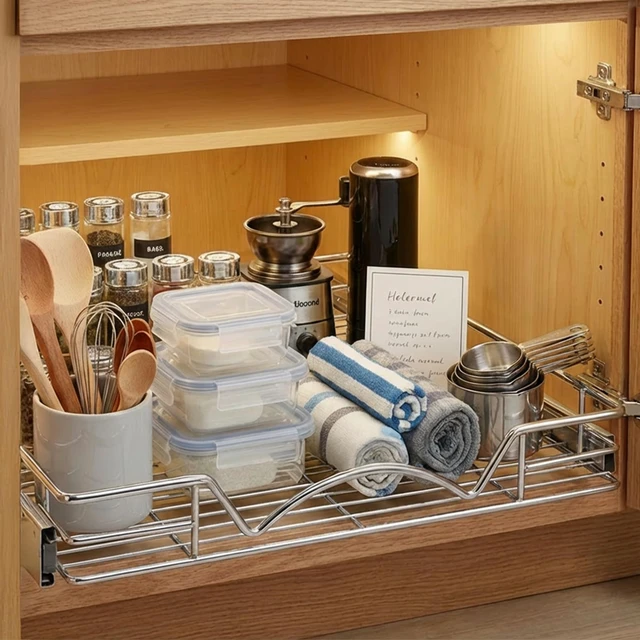 Alt view image 7 of 7 - Pull Out Cabinet Organizer, 26W x 21D Cabinet Drawer | Heavy-Duty Caddy, Lifetime Limited Warranty, Steel Metal Cabinet Drawers, Chrome