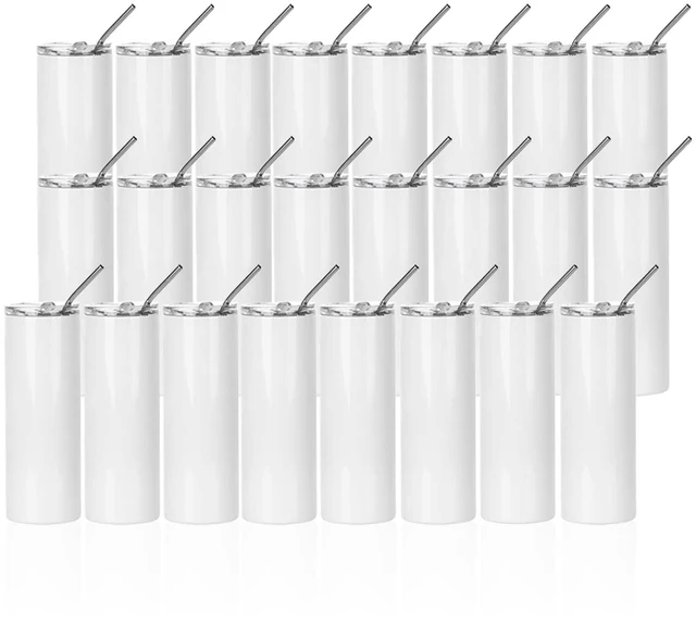 Main image of 24 Pack Sublimation Tumblers Straight Skinny 20 OZ Bulk Wholesale | Double Wall Stainless Steel Cups with Lids and Straw, for Tumbler Heat Press Sublimation Oven Printing