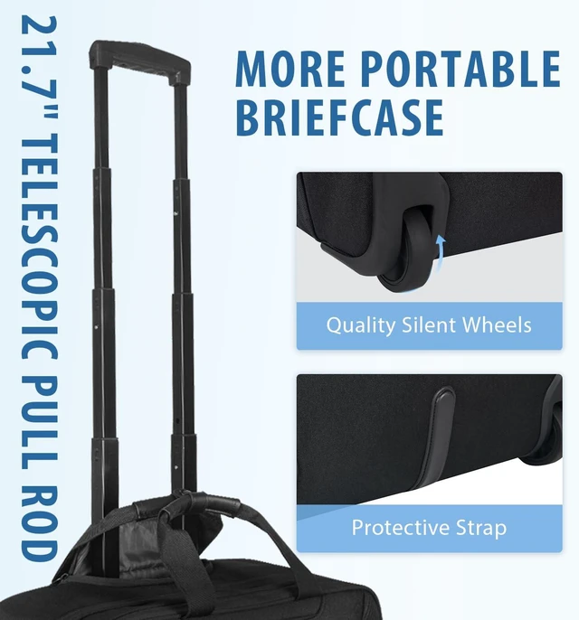 Alt view image 4 of 7 - 17.3 Inch Rolling Laptop Bag for Women/Men, Black | Waterproof Rolling Computer Bag, Carry-on Briefcase with Wheels, Personal Item Suitcase for Travel/Work/Business