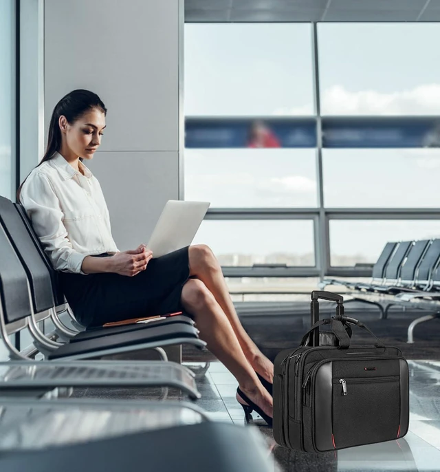 Alt view image 6 of 7 - 17.3 Inch Rolling Laptop Bag for Women/Men, Black | Waterproof Rolling Computer Bag, Carry-on Briefcase with Wheels, Personal Item Suitcase for Travel/Work/Business