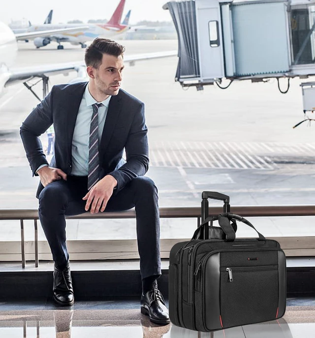 Alt view image 7 of 7 - 17.3 Inch Rolling Laptop Bag for Women/Men, Black | Waterproof Rolling Computer Bag, Carry-on Briefcase with Wheels, Personal Item Suitcase for Travel/Work/Business