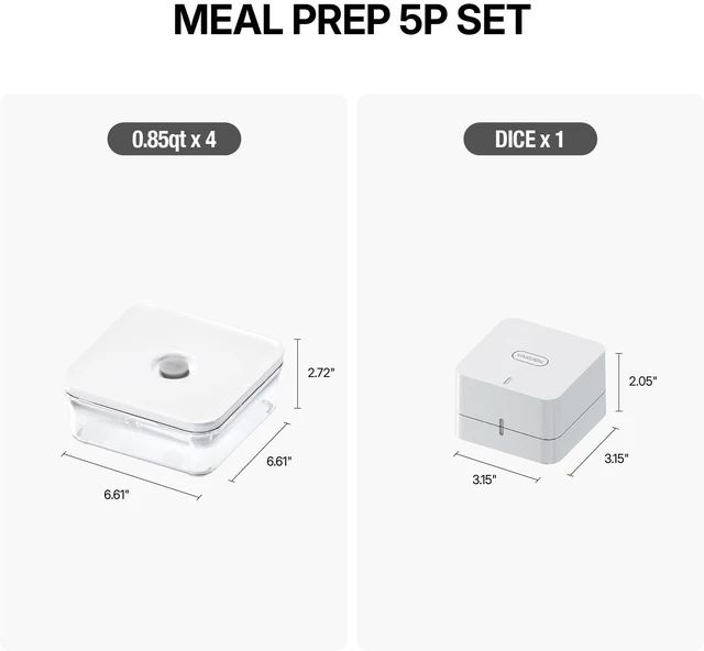 Alt view image 2 of 5 - Premium Airtight Food Storage Container. Meal Prep 0.85qt 5pc/Set. 4pcs Container and Vacuum Sealer. Patented Double Silicone Lining, 100% Leak Proof, BPA-FREE