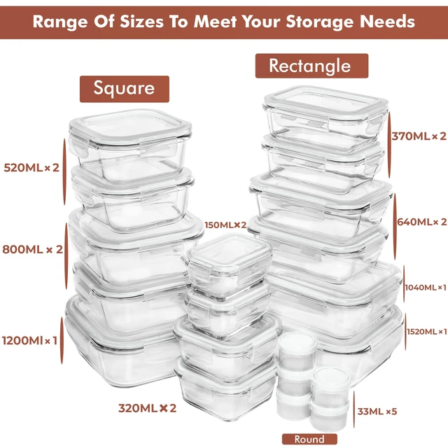 Alt view image 2 of 7 - 35 Pc Set Glass Food Storage Containers with Lids - Meal Prep Airtight Bento Boxes BPA-Free 100% Leak Proof (15 lids,15 glass & 5 Plastic Sauce/Dip Containers)