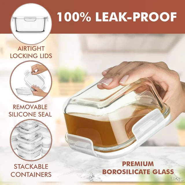 Alt view image 3 of 7 - 35 Pc Set Glass Food Storage Containers with Lids - Meal Prep Airtight Bento Boxes BPA-Free 100% Leak Proof (15 lids,15 glass & 5 Plastic Sauce/Dip Containers)