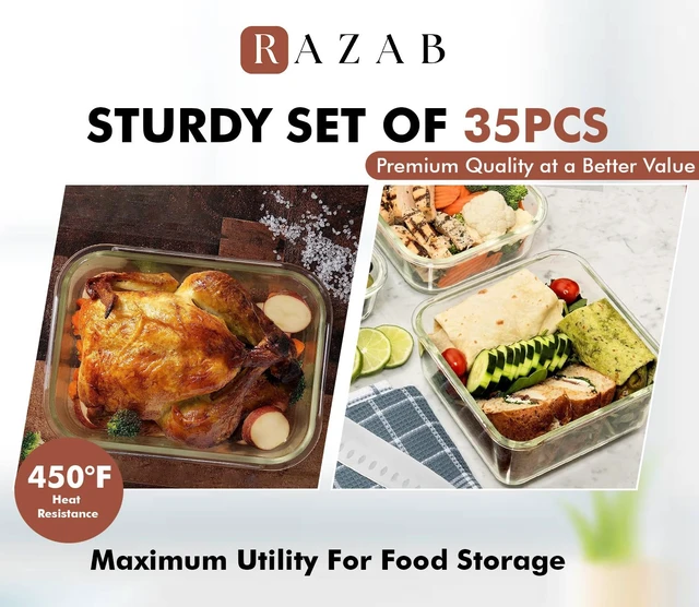Alt view image 6 of 7 - 35 Pc Set Glass Food Storage Containers with Lids - Meal Prep Airtight Bento Boxes BPA-Free 100% Leak Proof (15 lids,15 glass & 5 Plastic Sauce/Dip Containers)
