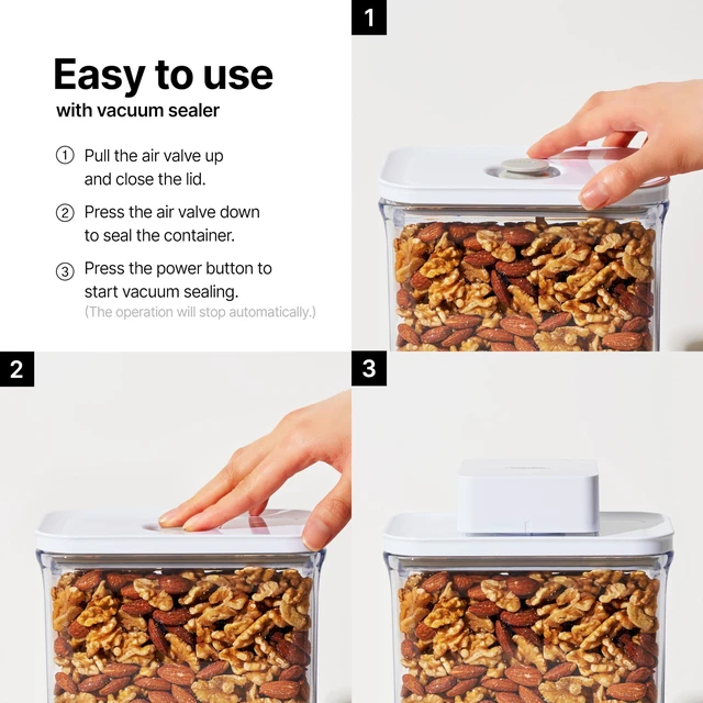 Alt view image 4 of 5 - Premium Airtight Food Storage Container. Meal Prep 0.85qt 5pc/Set. 4pcs Container and Vacuum Sealer. Patented Double Silicone Lining, 100% Leak Proof, BPA-FREE