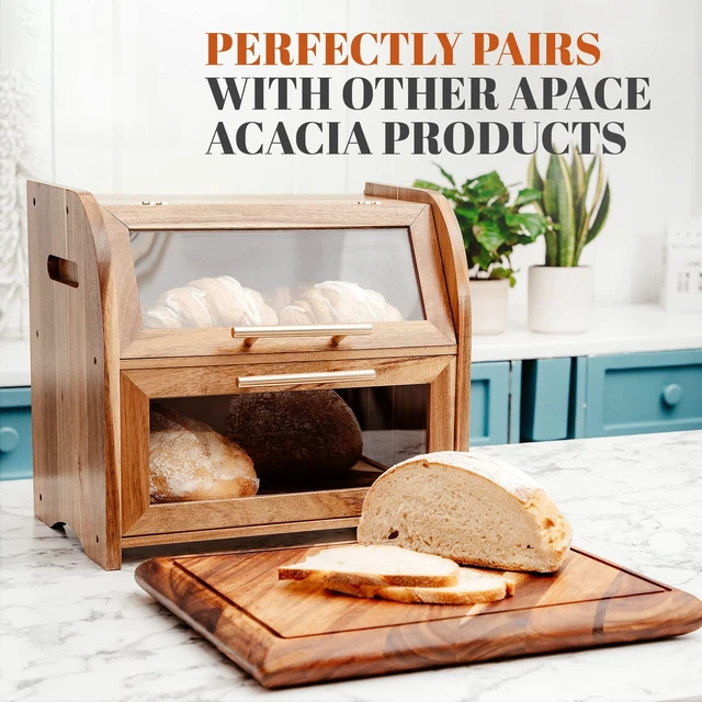 Alt view image 6 of 7 - Arise Acacia Wooden Bread Box for Kitchen Countertop, Extra Large 2-Shelf | Bread Storage Container with Clear Windows & Air Vents, Bread Bin & Keeper, Keeps Bagels, Rolls & Buns Fresh, Self Assembly