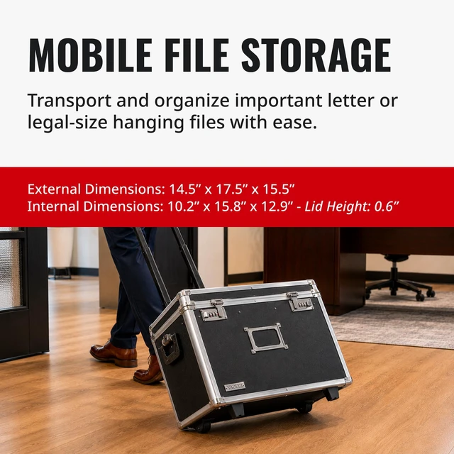 Alt view image 7 of 7 - Portable File Box with Handle - Dual Lock File Boxes with Lids, Letter & Legal-Size Hanging Folders, Laptop Sleeve - HIPAA Compliant Portable Safe Storage Box, 14.5" x 17.5" x 15.5"