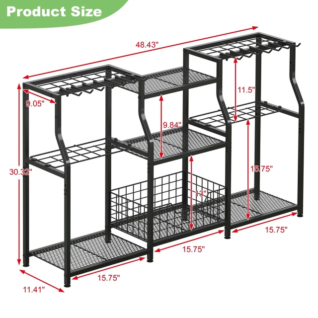Alt view image 4 of 7 - Garden Tool Organizer, Heavy Duty Yard Tool Tower Rack for Garage Organization and Storage, 3 Tier Utility Garden Tool Rack with hooks for Garden/Shed/Garage/Yard/Basement/Lawn