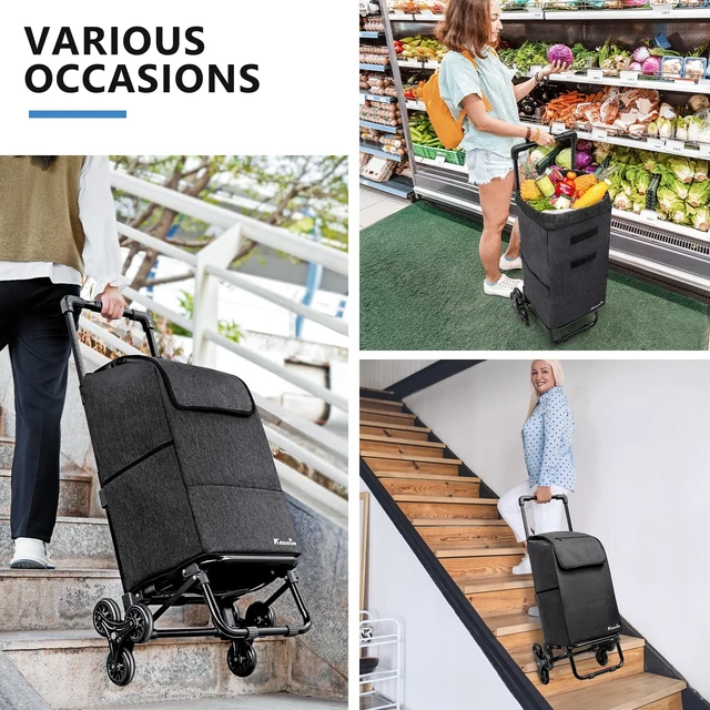 Alt view image 3 of 7 - 2-in-1 Stair Climbing Grocery Cart, 300LB Shopping Cart, Black | 60L Capacity, Removable Waterproof Bag, Compact Folding, for Groceries and Laundry