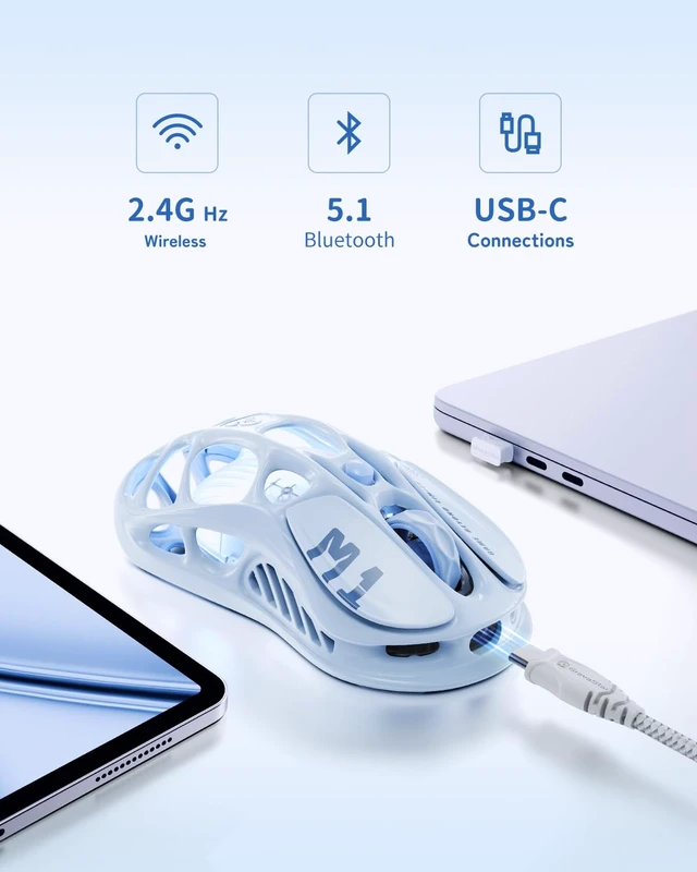 Alt view image 4 of 7 - Mercury M1 Pro Gaming Mouse, 78g Lightweight Magnesium Alloy, 26,000 DPI, PAW3395DM Sensor, 5 Programmable Buttons, Support Wired/2.4GHz/BT, Up to 200 Hours Battery Life