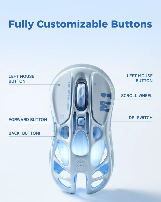 Alt view image 5 of 7 - Mercury M1 Pro Gaming Mouse, 78g Lightweight Magnesium Alloy, 26,000 DPI, PAW3395DM Sensor, 5 Programmable Buttons, Support Wired/2.4GHz/BT, Up to 200 Hours Battery Life