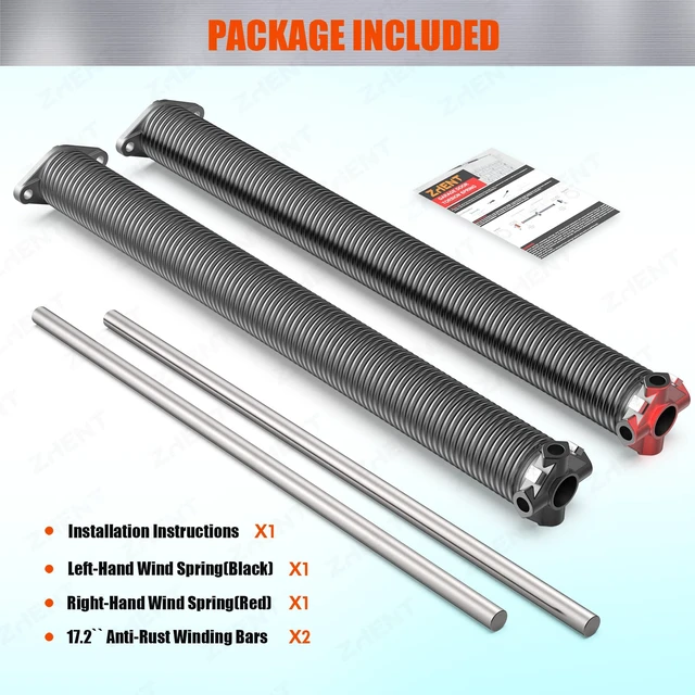 Alt view image 3 of 7 - Garage Door Torsion Springs 2" Pair, 0.218X2"X25",Replacement Kit | Winding Bars Included,18,000+ Cycles Tested, Heat-Treated Spring Steel Coils ,with Installation Guide