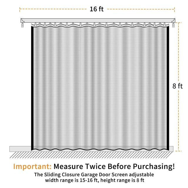Alt view image 2 of 7 - Sliding Garage Door Screen with Track Closure - Retractable Privacy Curtain Keep Annoying Animals Out Easy Install Heavy Duty Fiberglass Mesh Net for Opening Garage Patio (Black, 16 ft x 8 ft)