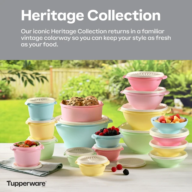 Alt view image 4 of 5 - Heritage 36-Piece Vintage Pastel Set (18 Containers + 18 Lids) | Plastic Food Storage Containers with Secure Lids, BPA-Free Materials, & Dishwasher-Safe for Kitchen Storage or Meal Prep