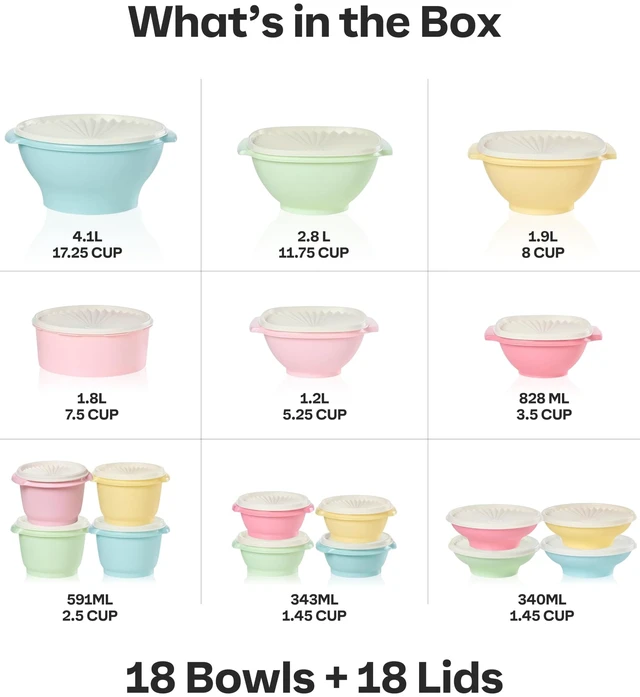 Alt view image 2 of 5 - Heritage 36-Piece Vintage Pastel Set (18 Containers + 18 Lids) | Plastic Food Storage Containers with Secure Lids, BPA-Free Materials, & Dishwasher-Safe for Kitchen Storage or Meal Prep