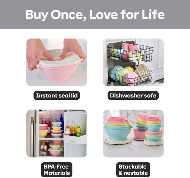 Alt view image 3 of 5 - Heritage 36-Piece Vintage Pastel Set (18 Containers + 18 Lids) | Plastic Food Storage Containers with Secure Lids, BPA-Free Materials, & Dishwasher-Safe for Kitchen Storage or Meal Prep